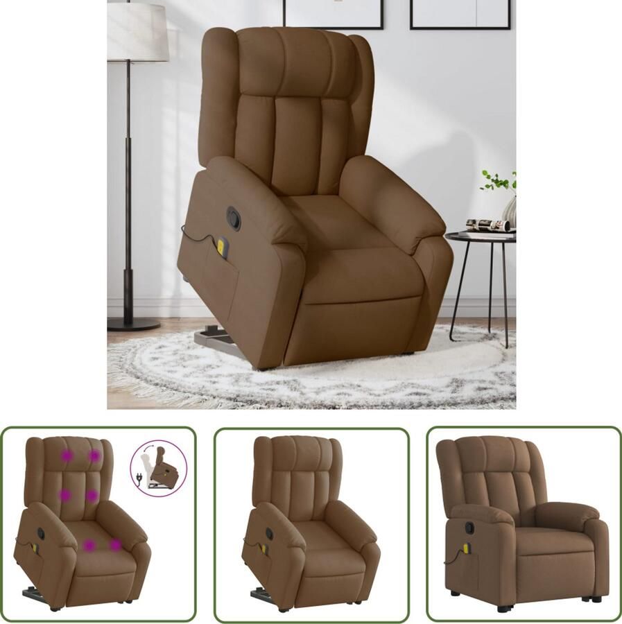 The Living Store Sta-op-massagestoel verstelbaar stof bruin Verstelbare Stoel Massagerstoel Ergonomische Stoel Sta-op Stoel Relaxfauteuil