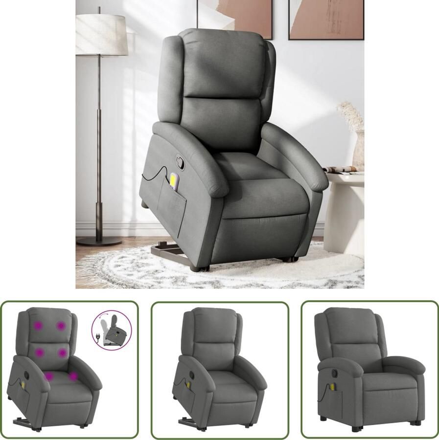 VidaXL Massagestoel Stoel Sta-op-massagestoel verstelbaar stof donkergrijs Sta Op Stoel Elektrisch Verstelbare Stoel Relaxfauteuil