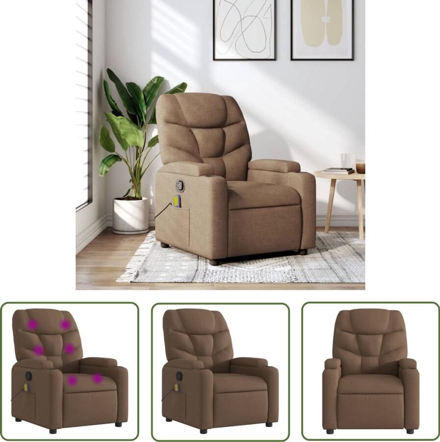 The Living Store Massagestoel verstelbaar stof bruin Massagestoel Relaxstoel Lounge Stoel Elektrische Massage Trillingmassage