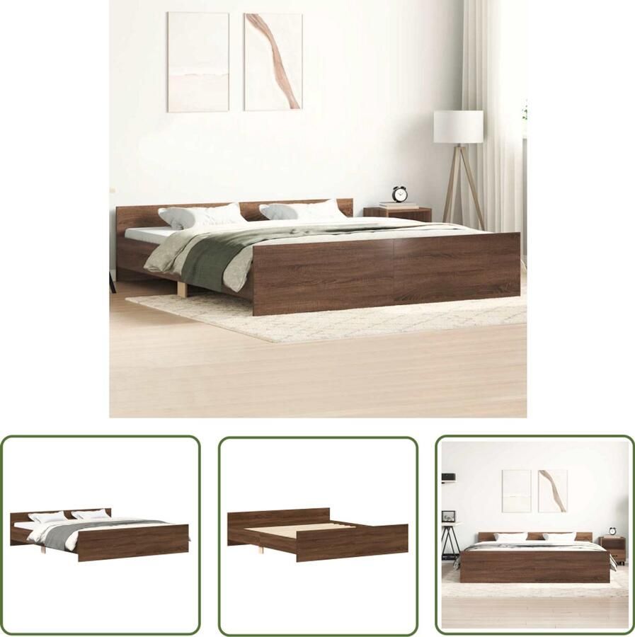 The Living Store Bedframe Bruineiken Massief Grenenhout 203 x 163 x 50 cm Duurzaam materiaal Bruin Houten Bed Frame Massief Grenenhout Bed Frame 160x200 Boxspring Bed Tweepersoons Bed