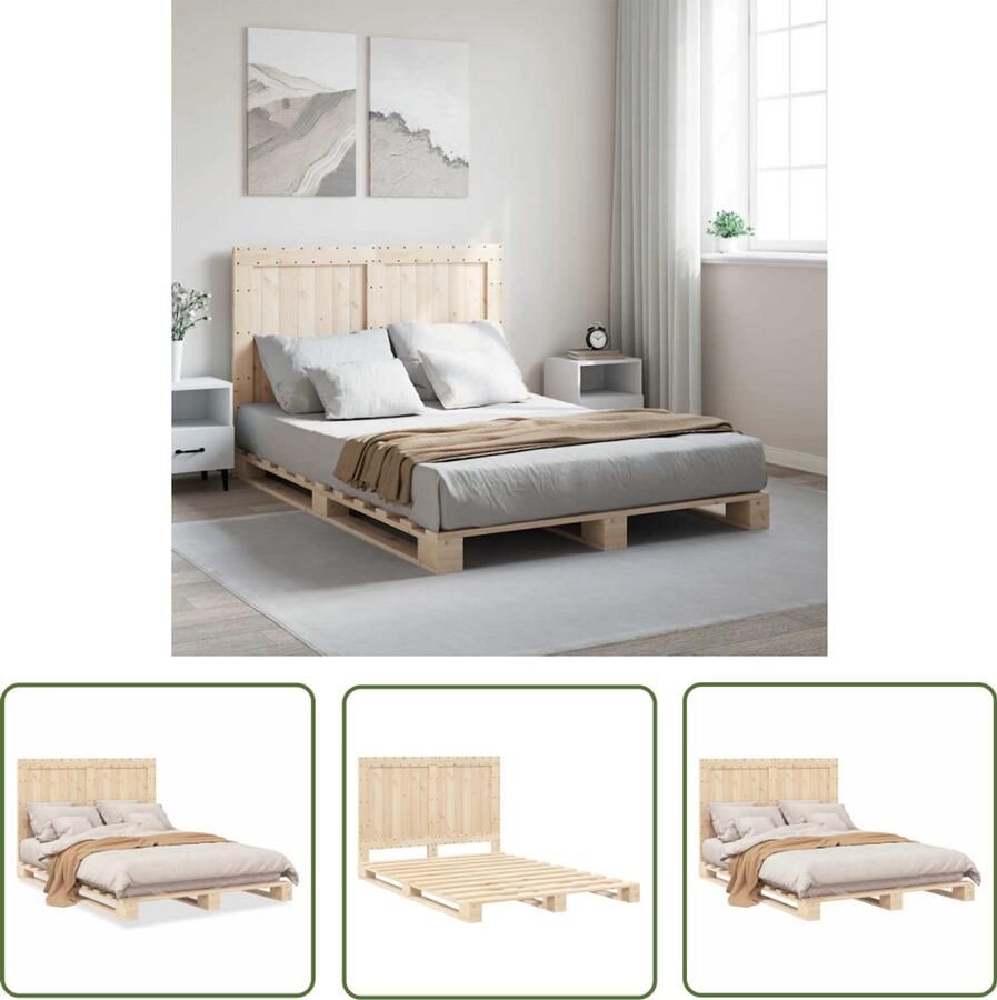 VidaXL Massief Grenenhout Bed Frame Bedframe met hoofdbord massief grenenhout wit 140x200 cm Bed Met Hoofdbord Bruine Bed Tweepersoonsbed