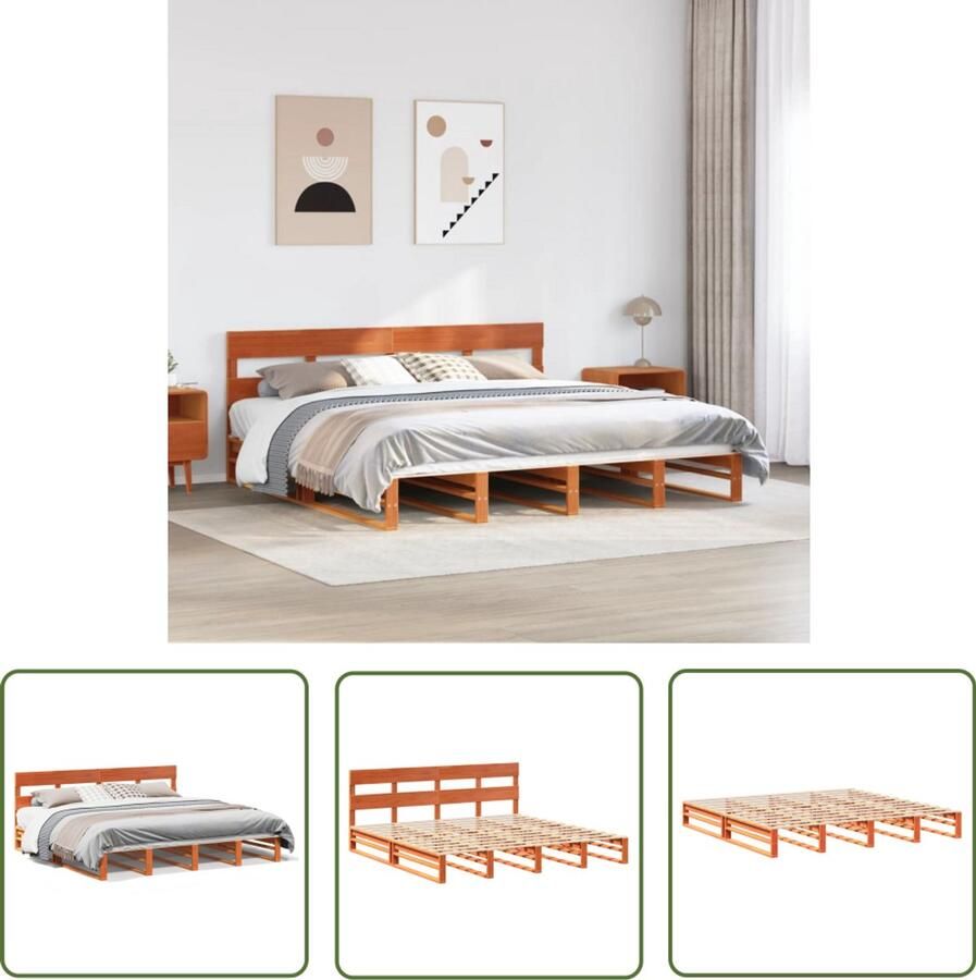 VidaXL Bedframe zonder matras massief grenenhout wasbruin 180x200 cm Bed Frame Massief Grenenhout Bedbank Slaapkamers Houten Bed