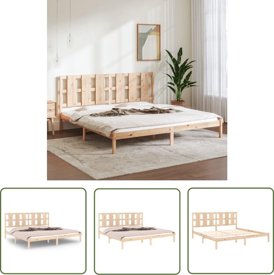 The Living Store Houten Bedframe Massief grenenhout 205.5 x 185.5 x 100 cm Multiplex lattenbodem Houten Bed Frame Massief Grenenhout Bed King Size Bed Tweepersoons Bed Frame Bruin