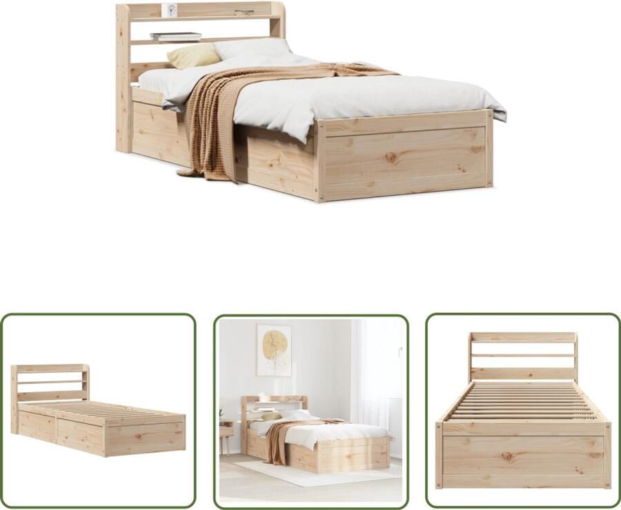 VidaXL Bedframe met hoofdbord massief grenenhout 90x200 cm Bedframe Massief Grenenhout Bedbank Hoofdbord Slaapkamers