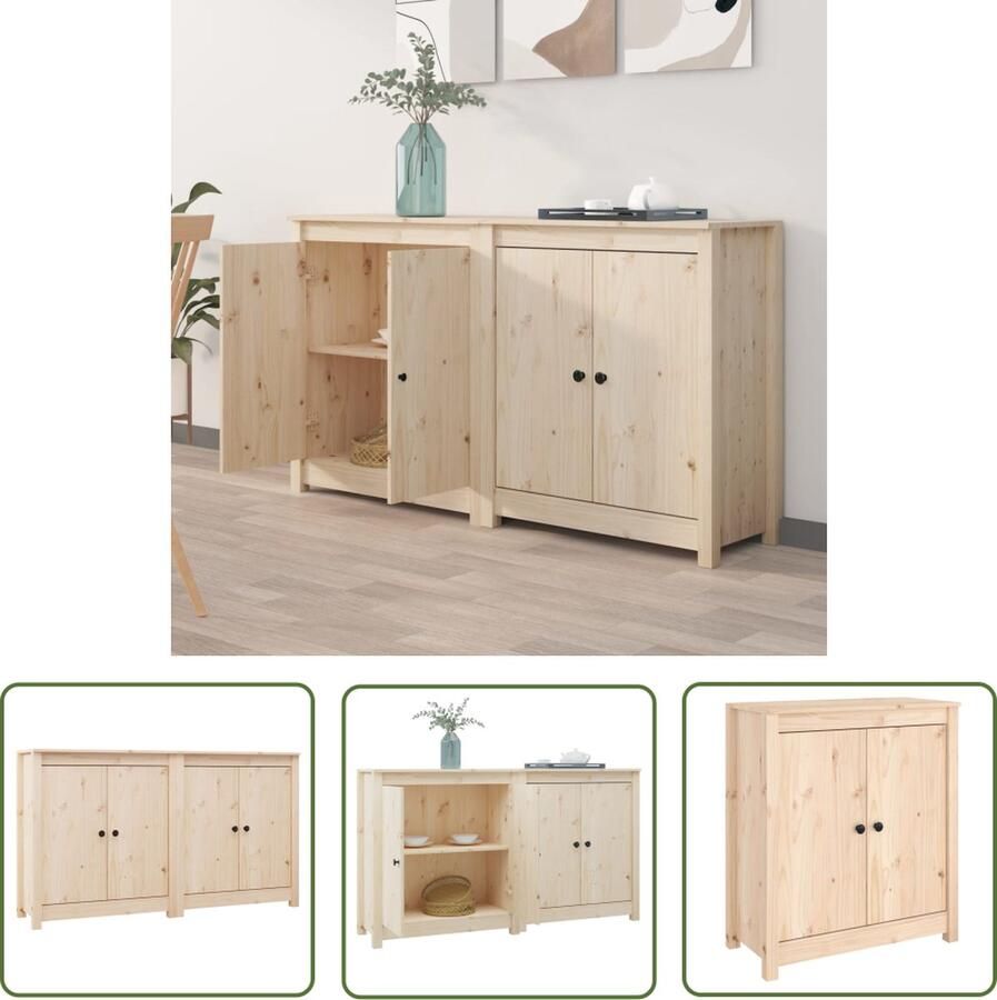 The Living Store Dressoirs 2 st 70x35x80 cm massief grenenhout grijs Dressoir Bijzettafel Grenoblehouten Kast Opbergkast Salontafel