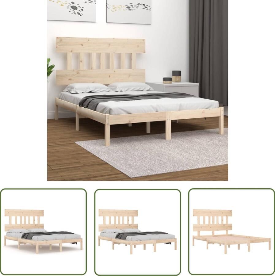 The Living Store Bedframe Massief Grenenhout 205.5 x 185.5 x 31 cm Hoofdbord 183.5 x 3 x 81 cm 180 x 200 cm Montage vereist Houten Bedframe Massief Grenenhout Tweepersoonsbed Bedframe Hoofdbord