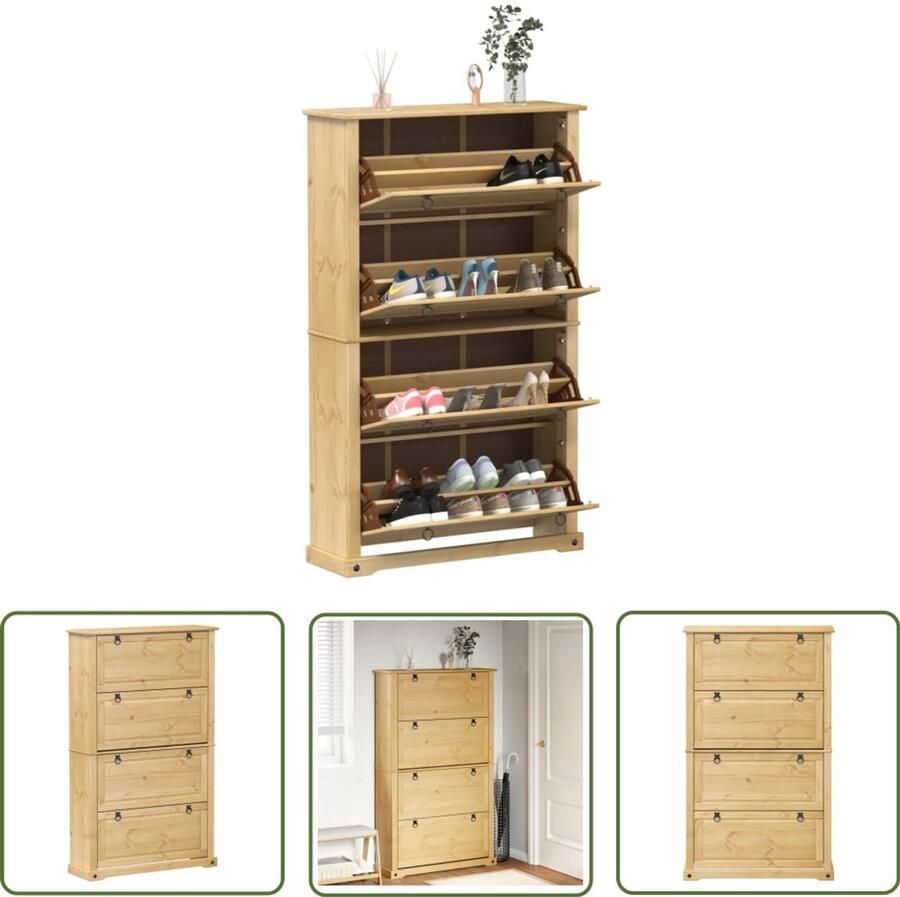 The Living Store Schoenenkast Corona 99x32x163 5 cm massief grenenhout Schoenenkast Massief Grenenhout Bruine Schoenenkast Rustic Furniture Vintage Style