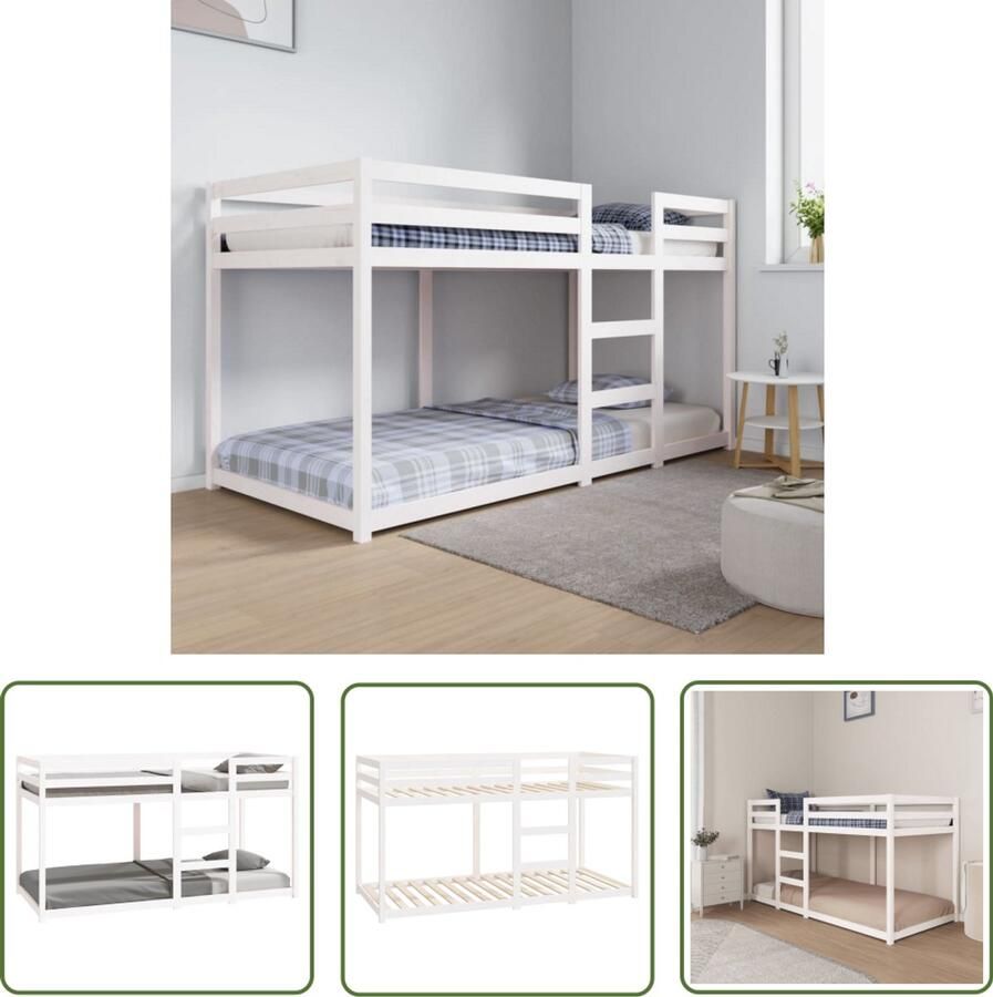 VidaXL Stapelbed massief grenenhout wit 90x200 cm Stapelbed Massief Grenenhout Houten Bed Kinderbed Tweepersoonsbed