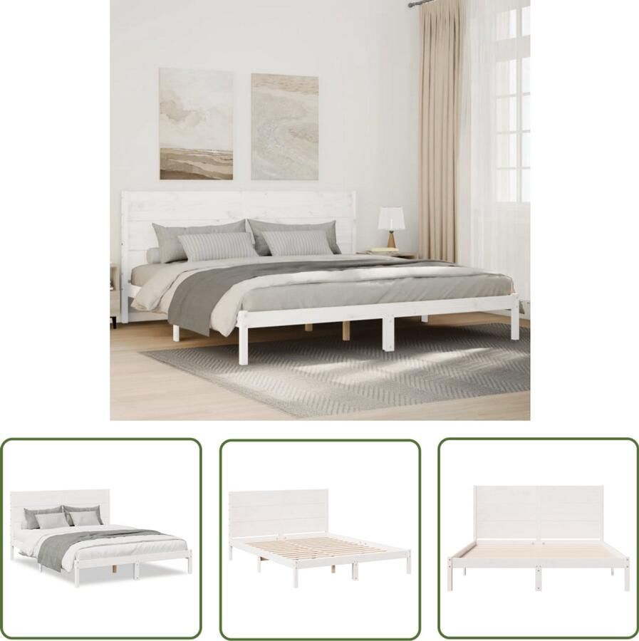 VidaXL Bedframe extra lang zonder matras massief hout wit 140x220 cm Bedframe Massief Hout Bed Houten Bed Kingsize Bed Tweepersoonsbed