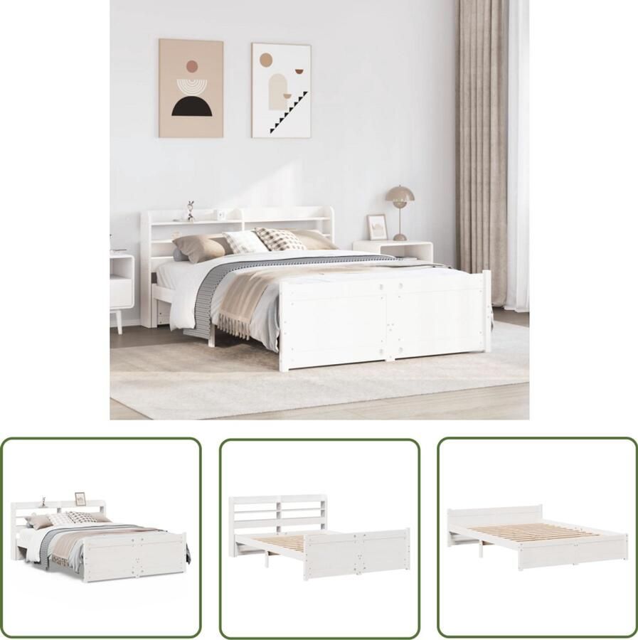 VidaXL Bedframe met hoofdeinde zonder matras 160x200 cm wit Bedframe Massief Hout Bed Grenenhout Bed Met Hoofdeinde Tweepersoons Bed