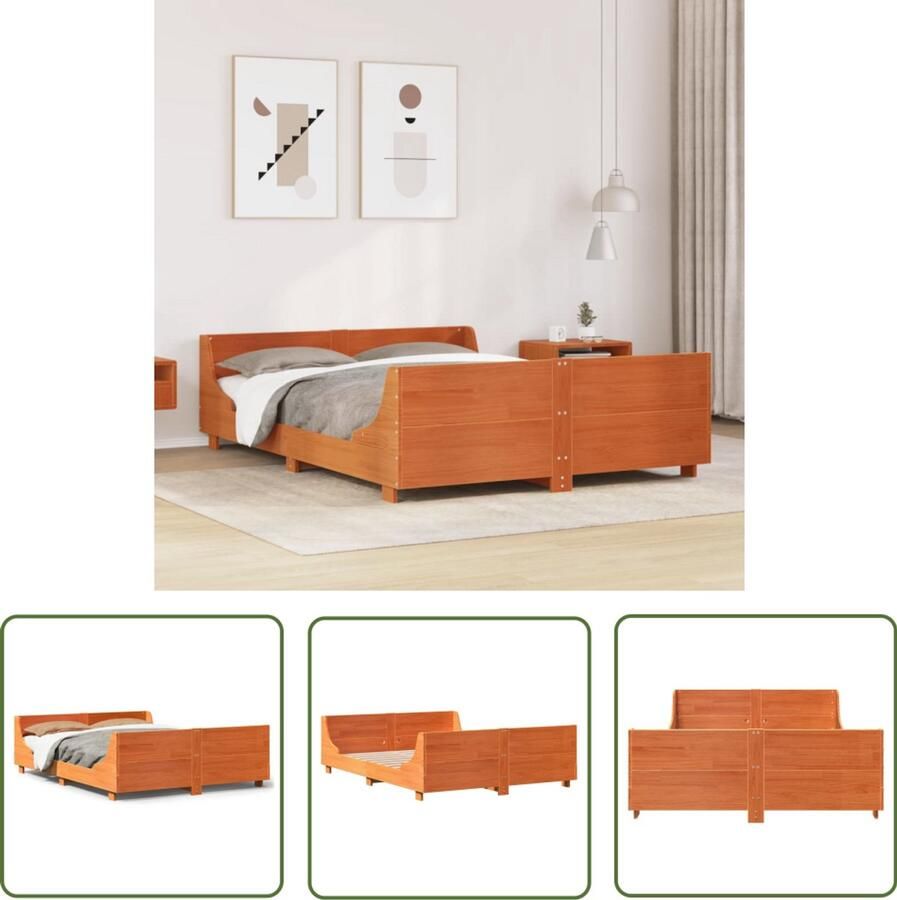 VidaXL Massief Hout Bed Frame Bedframe zonder matras massief grenenhout wasbruin 135x190 cm Grenen Bedbank Slaapkamer