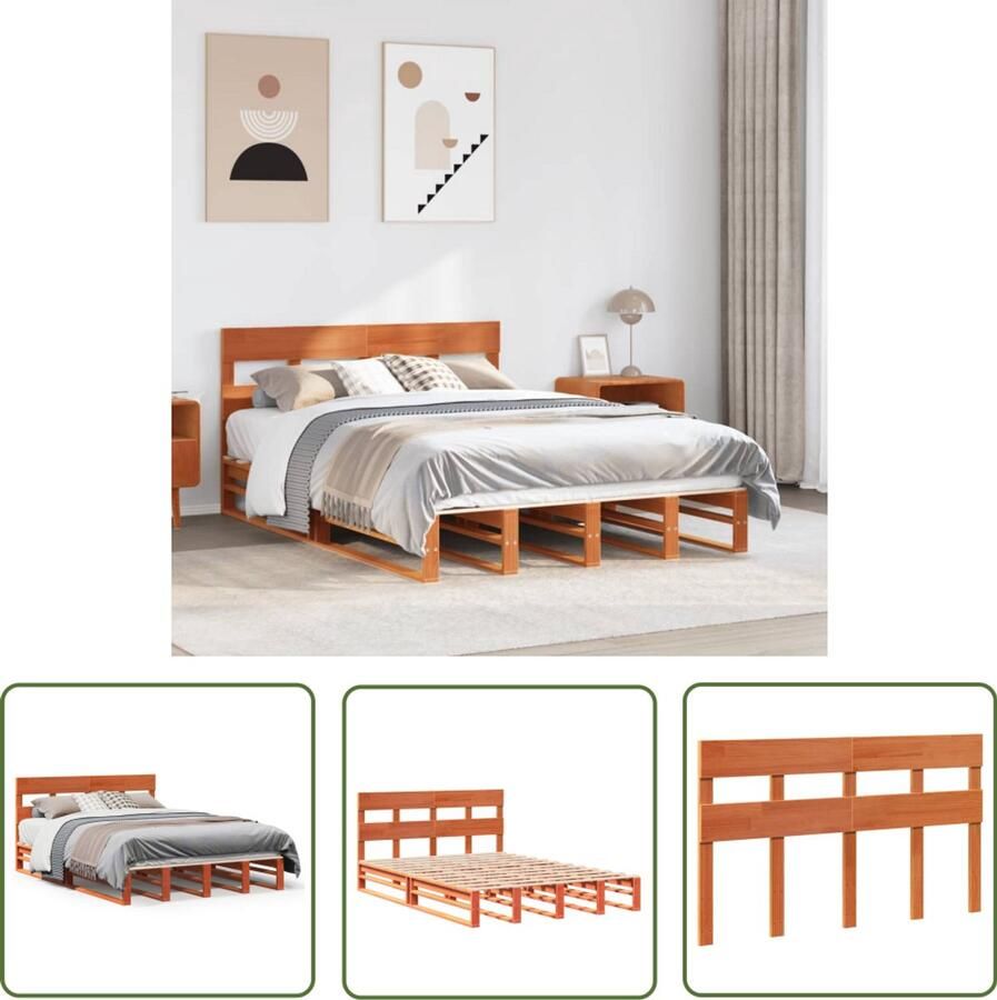 VidaXL Massief Hout Bed Frame Bedframe zonder matras massief grenenhout wasbruin 150x200 cm Grenen Bedbank Slaapkamers