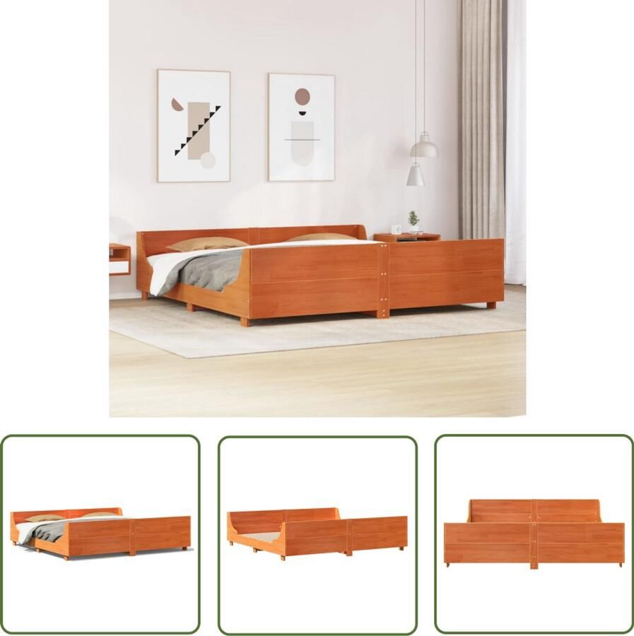 VidaXL Massief Hout Bed Frame Bedframe zonder matras massief grenenhout wasbruin 200x200 cm Grenen Bedbank Slaapkamers