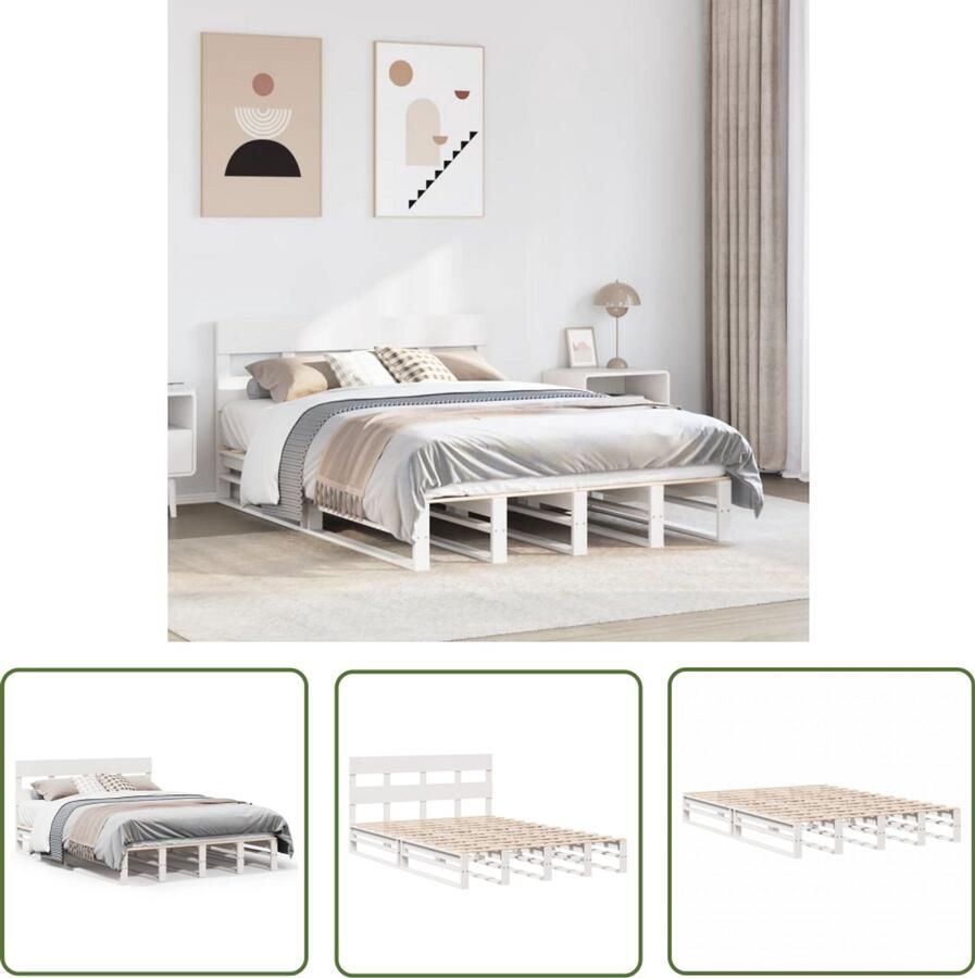 VidaXL Massief Hout Bed Frame Bedframe zonder matras massief grenenhout wit 120x200 cm Grenen Bedbank Slaapkamer
