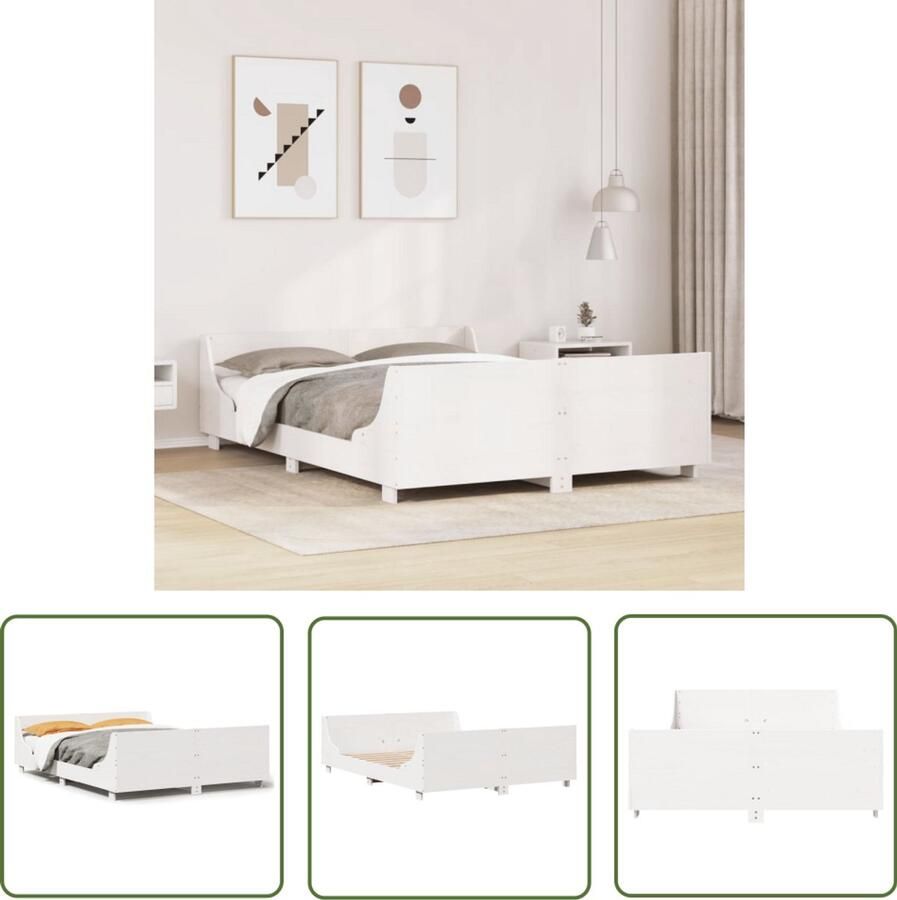 VidaXL Bedframe zonder matras massief grenenhout wit 140x200 cm Bed Frame Massief Hout Grenen Bedsteun Boxspring
