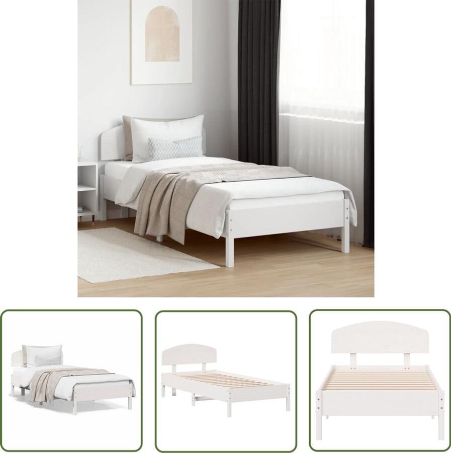VidaXL Massief Hout Bed Frame Bedframe zonder matras massief grenenhout wit 140x200 cm Grenenhout Wit Bed Tweepersoonsbed