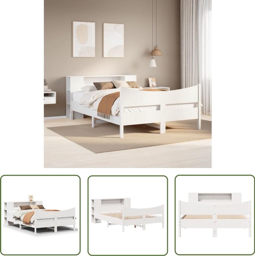 VidaXL Massief Hout Bed Frame Bedframe zonder matras massief grenenhout wit 160x200 cm Grenenhout Bedbank Slaapkamer