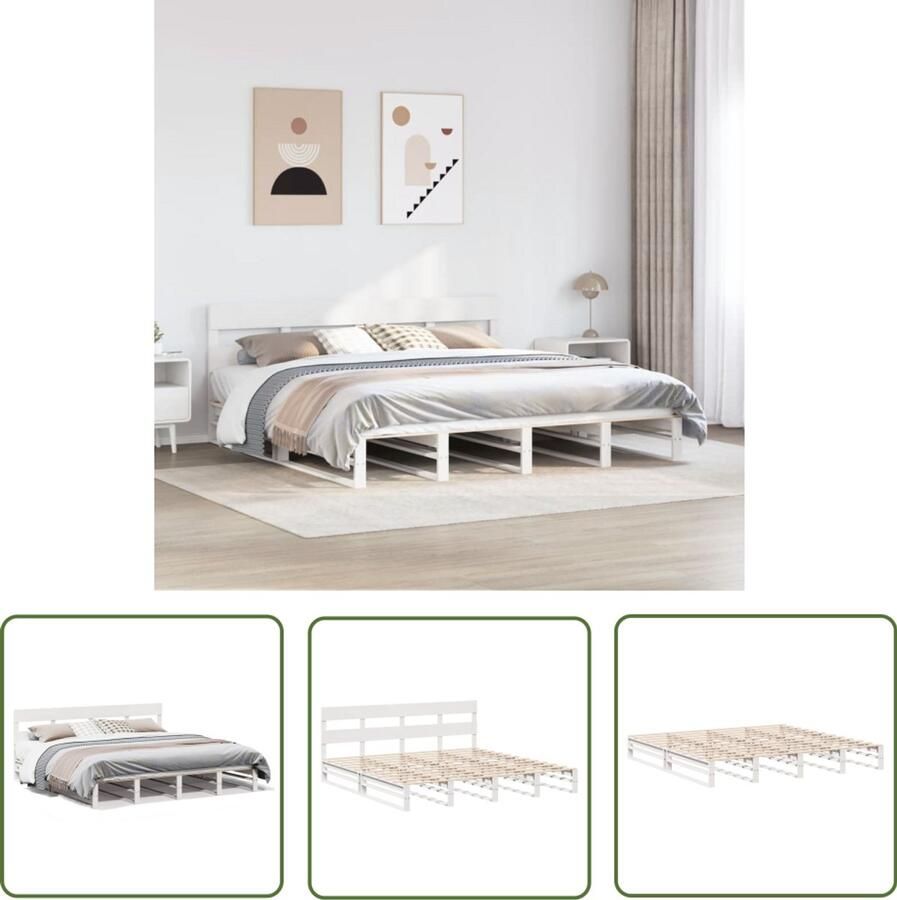 VidaXL Bedframe zonder matras massief grenenhout wit 180x200 cm Bed Frame Massief Hout Grenen Bedbank Tweepersoonsbed