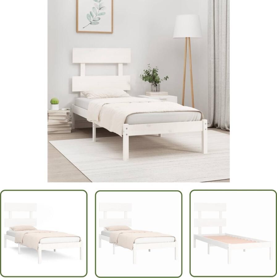 The Living Store Bedframe Grenenhout 195.5 x 95.5 cm Wit Houten Bedframe Massief Hout Bed Grenenhout Bed Enkel Bed Wit Bed