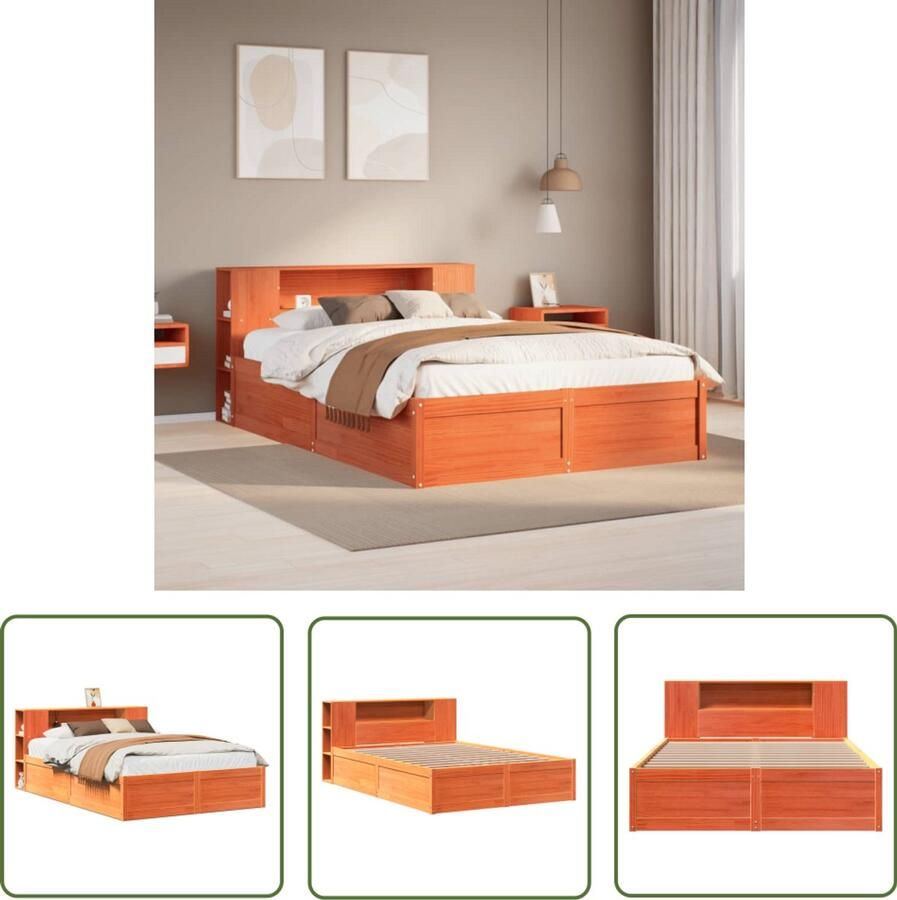 VidaXL Bed met matras massief grenenhout wasbruin 140x190 cm Bed Massief Hout Grenen Bedframe Slaapkamers - Foto 2