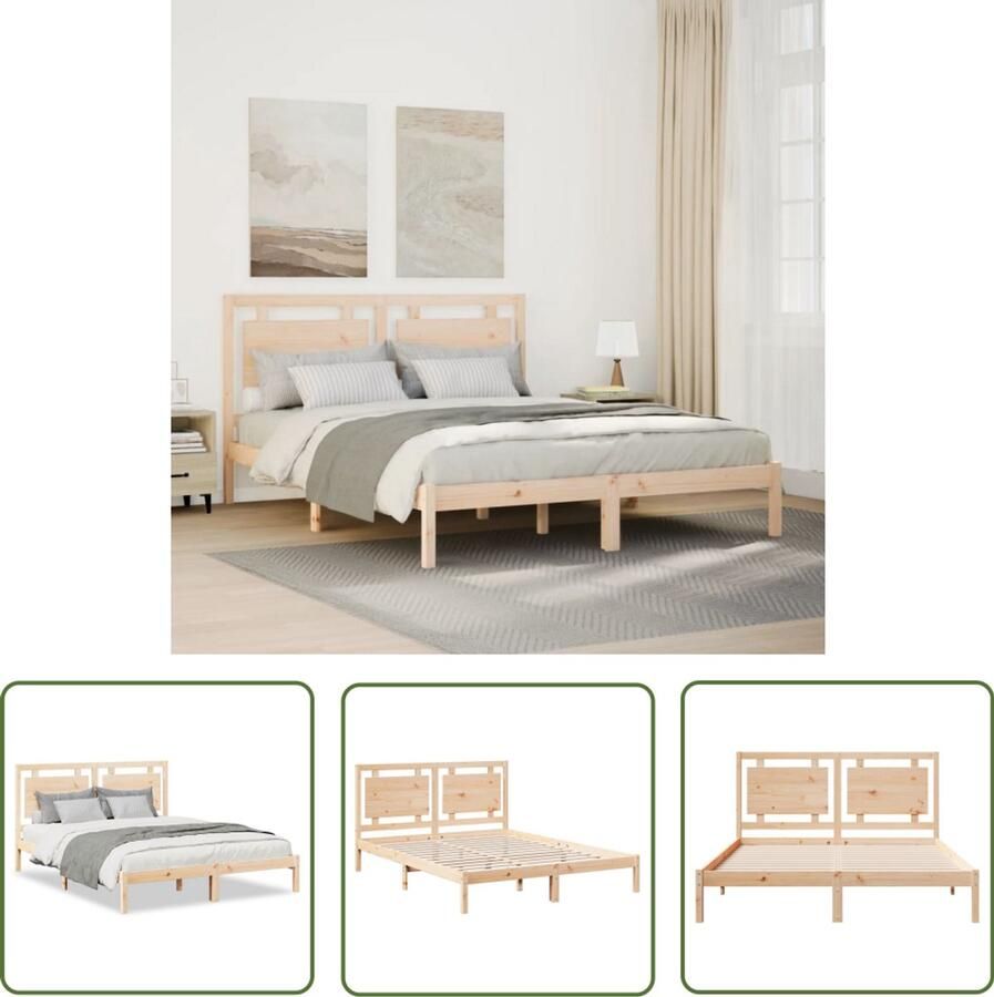 VidaXL Bedframe extra lang zonder matras massief hout 140x220 cm Bedframe Massief Hout Grenenhout Kingsize Bed Tweepersoonsbed