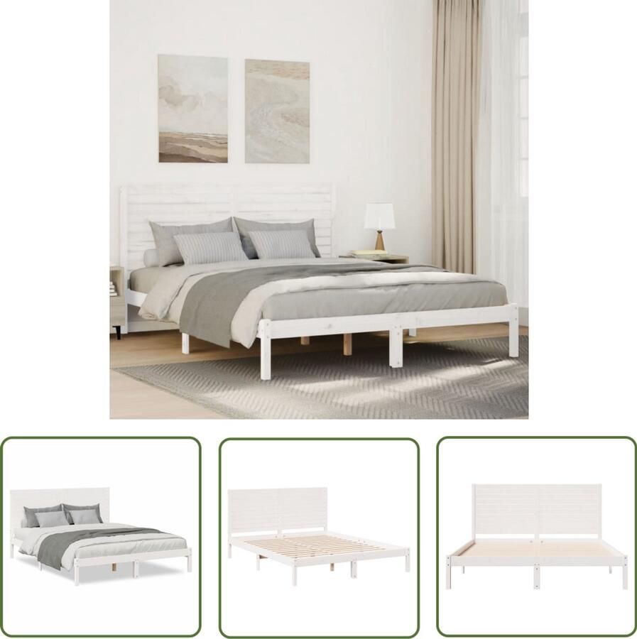 VidaXL Bedframe extra lang zonder matras massief hout wit 160x220 cm Bedframe Massief Hout Wit Extra Lang Slaapkamer