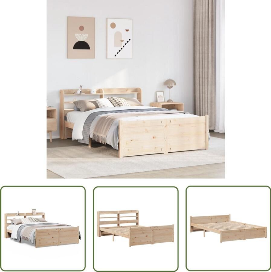 VidaXL Bedframe met hoofdbord massief grenenhout 150x200 cm Bedframe Massief Hout Grenenhout Boxspring Hoofdbord