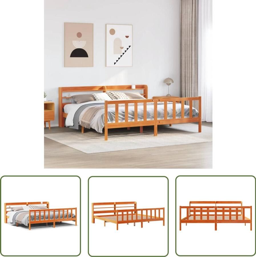 VidaXL Bedframe met hoofdbord massief grenenhout wasbruin 200x200 cm Bedframe Massief Hout Grenen Bed Hoofdbord