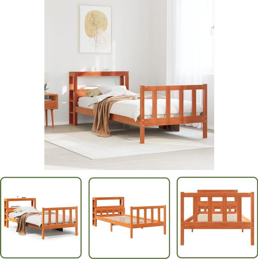 VidaXL Bedframe met hoofdbord massief grenenhout wasbruin 75x190 cm Bedframe Massief Hout Grenen Bed Hoofdbord