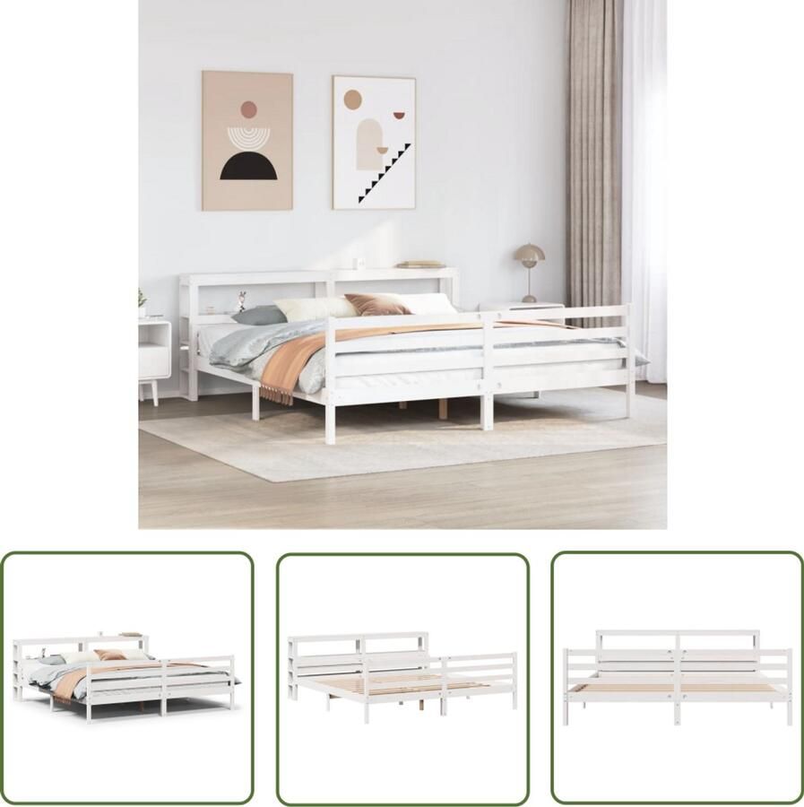VidaXL Bedframe met hoofdeinde zonder matras 200x200 cm wit Bedframe Massief Hout Grenen Bed Hoofdeinde