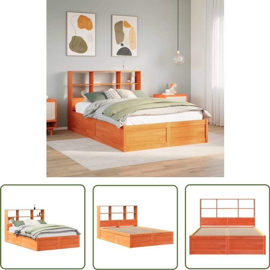 VidaXL Bedframe zonder matras massief grenenhout wasbruin 120x190 cm Bedframe Massief Hout Grenen Bedbank Slaapkamers