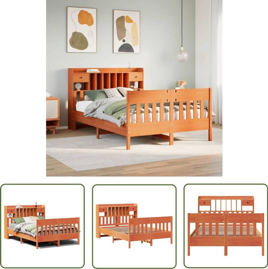 VidaXL Bedframe zonder matras massief grenenhout wasbruin 140x200 cm Bedframe Massief Hout Grenen Bedbank Slaapkamers