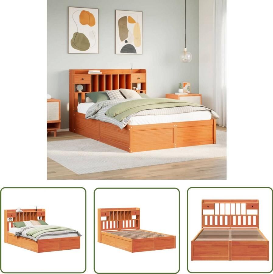 VidaXL Bedframe zonder matras massief grenenhout wasbruin 160x200 cm Bedframe Massief Hout Grenen Bedbank Slaapkamerdecoratie