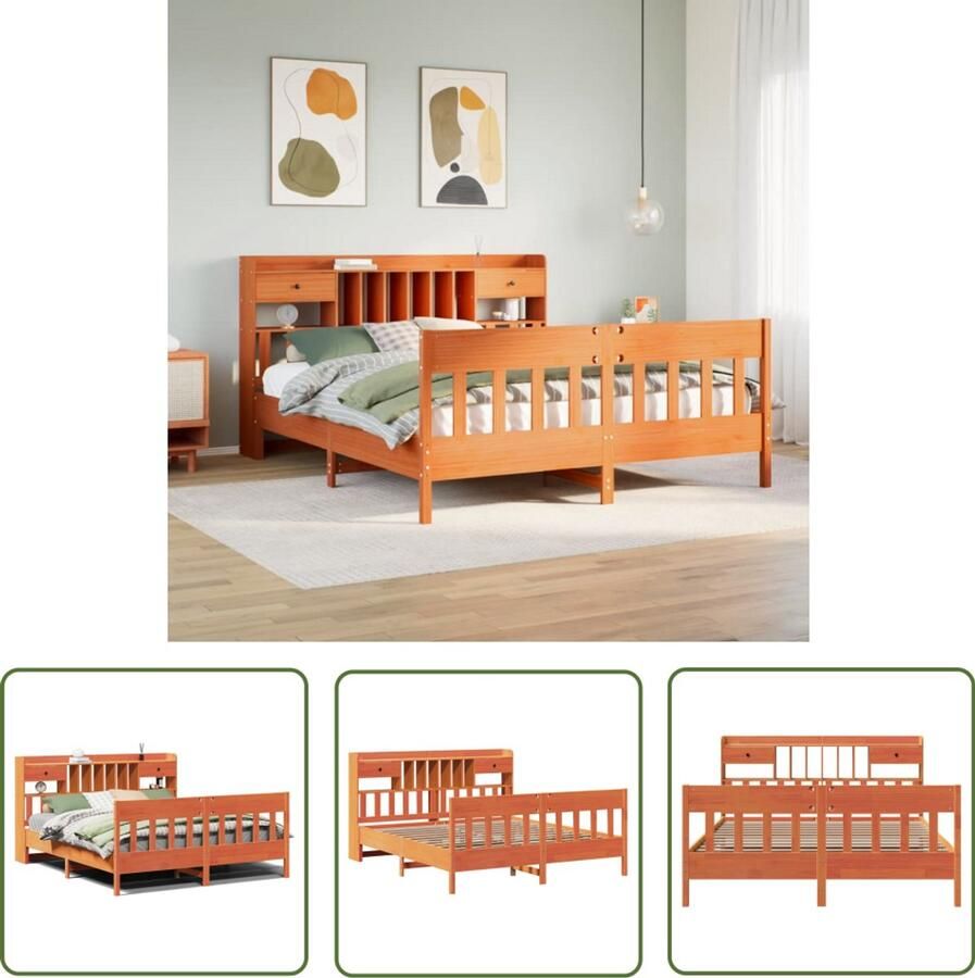 VidaXL Bedframe zonder matras massief grenenhout wasbruin 180x200 cm Bedframe Massief Hout Grenenhout Wasbruin Boxspring