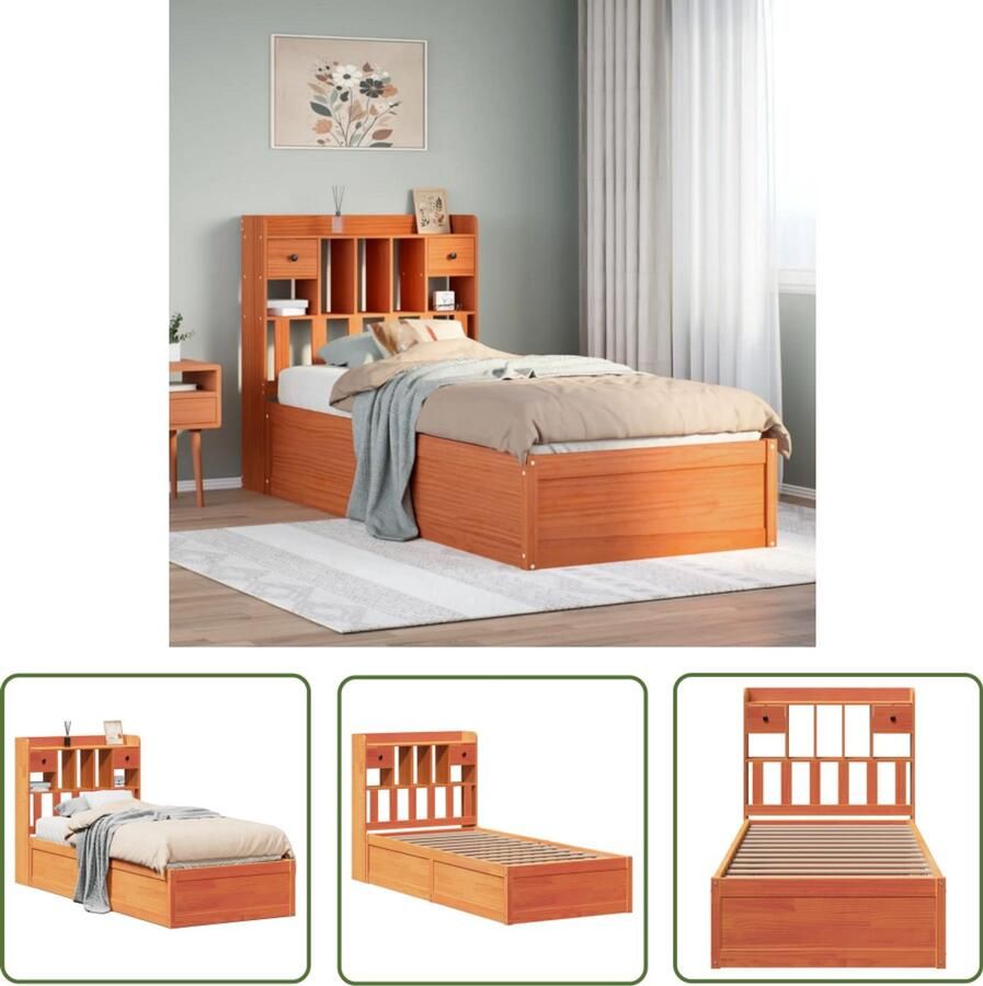 VidaXL Bedframe zonder matras massief grenenhout wasbruin 90x200 cm Bedframe Massief Hout Grenen Bed Slaapkamer