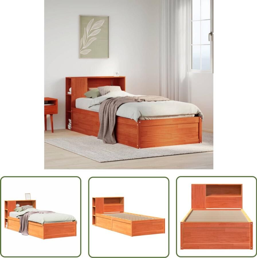 VidaXL Bedframe zonder matras massief grenenhout wasbruin 90x200 cm Bedframe Massief Hout Grenenhout Slaapcomfort Hoofdbord