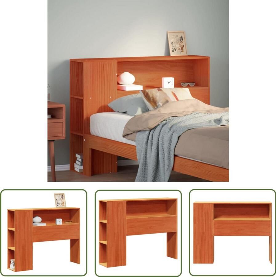 The Living Store Hoofdbord met opbergruimte 90 cm massief grenenhout wasbruin Hoofdbord Massief Hout Houten Hoofdbord Slaapkamerr Opbergruimte