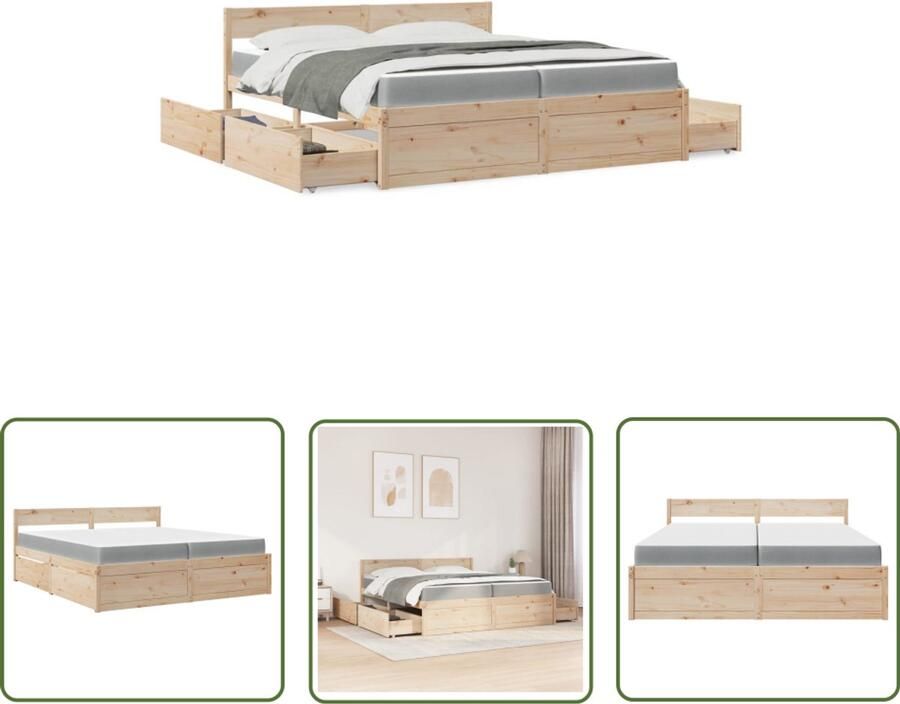 VidaXL Massief Houten Bed Slaapkamers Bed met lades en matras massief grenenhout 200x200 cm Grenenhouten Bed Boxspring Bed Tweepersoonsbed