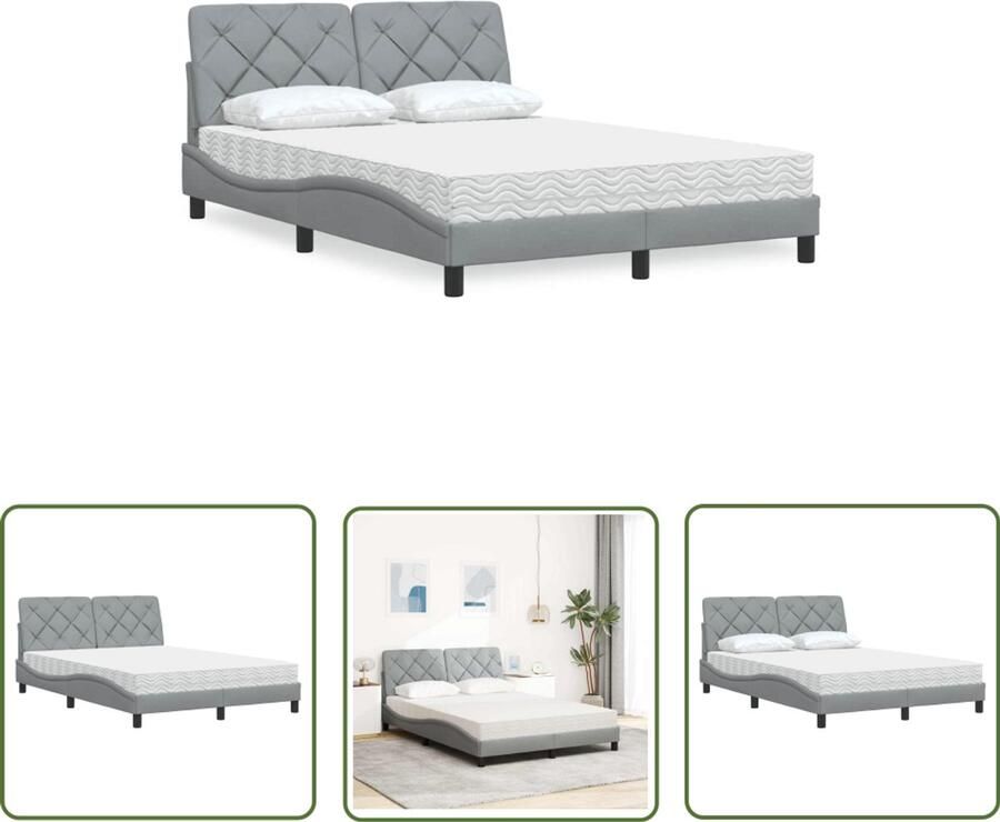 VidaXL Matras Bed Frame Bed met matras stof lichtgrijs 140x200 cm Slaapcomfort King Size Bed Tweepersoonsbed
