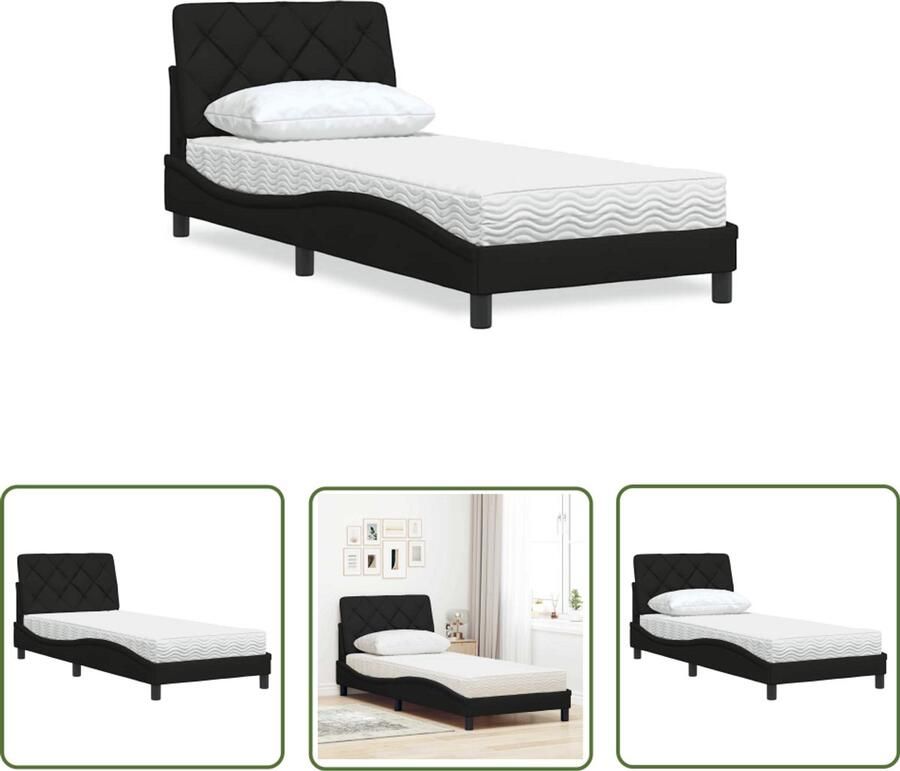 VidaXL Matras Bed Frame Bed met matras stof zwart 80x200 cm Hoofdkussens Tweepersoonsbed Slaapkamerdecoratie
