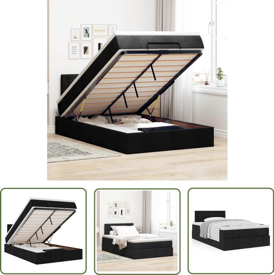 VidaXL Bed met matras 120x200 cm stof zwart Bed Matras Boxspring Slaapkamer Slaapcomfort