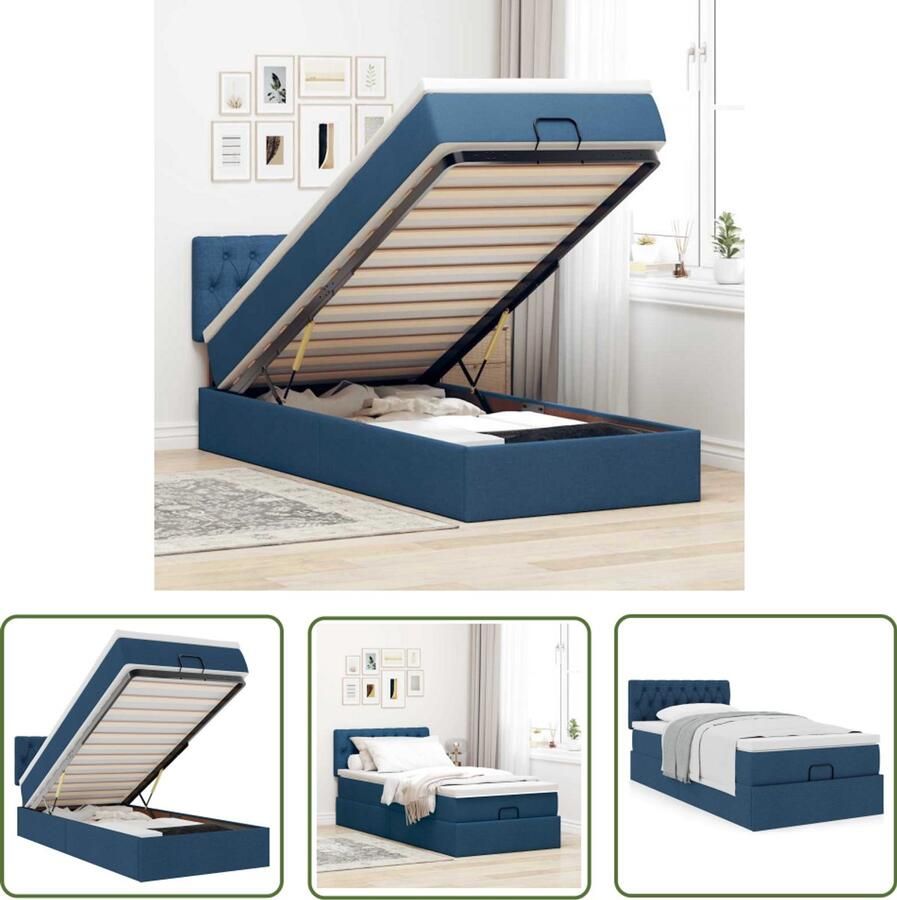 VidaXL Bed met matras 90x200 cm stof blauw Bed Matras Boxspring Slaapcomfort Opbergruimte