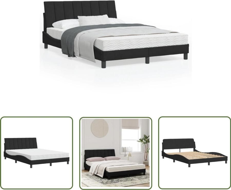 VidaXL Bed met matras Hanko fluweel zwart 120x200 cm Bed Matras Boxspring Slaapkamer Tweepersoonsbed