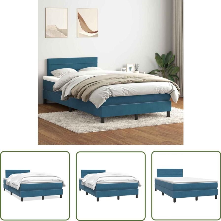 VidaXL Boxspring met matras fluweel donkerblauw 120x210 cm Boxspring Matras Fluweel Donkerblauw Bed Frame