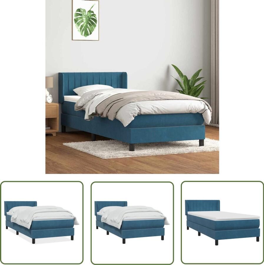 VidaXL Boxspring met matras fluweel donkerblauw 80x220 cm Boxspring Matras Fluweel Donkerblauw Bed