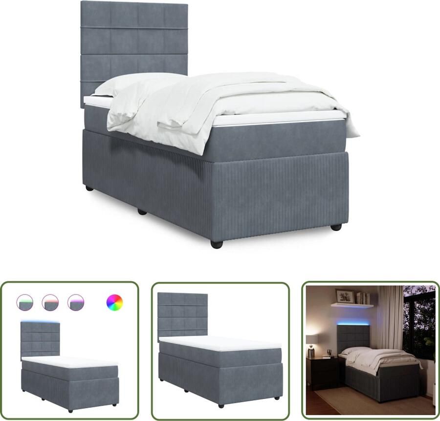 VidaXL Boxspring met matras fluweel donkergrijs 100x200 cm Boxspring Matras Fluweel Donker Grijs Led Verlichting