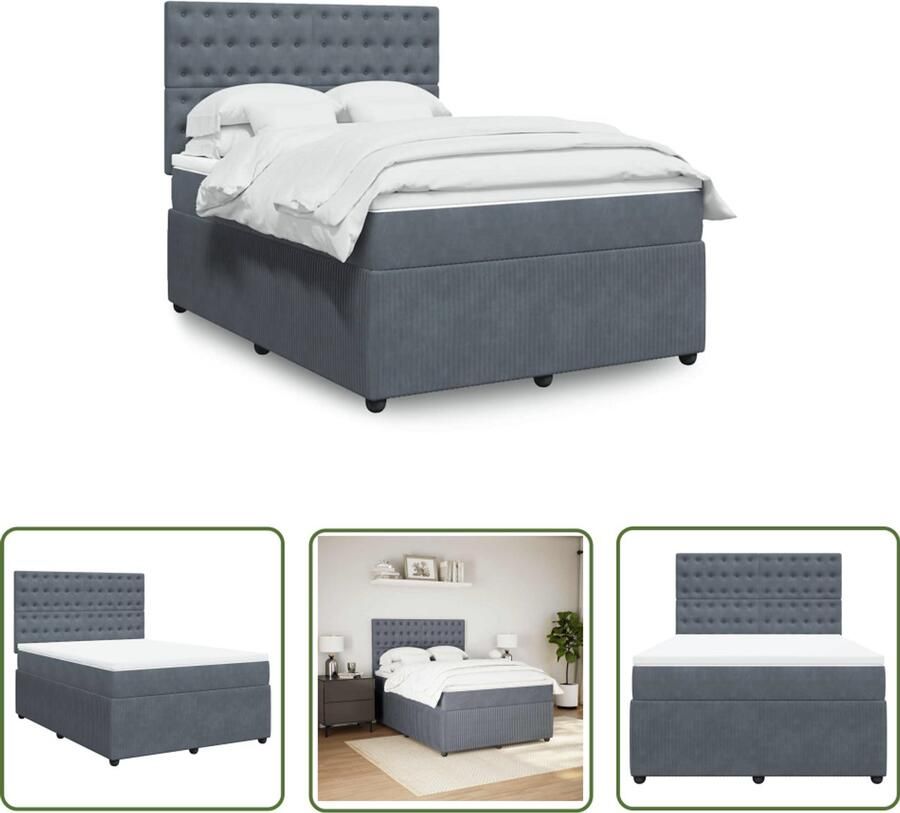 VidaXL Boxspring met matras fluweel donkergrijs 140x200 cm Boxspring Matras Fluweel Donker Grijs Slaapkamer