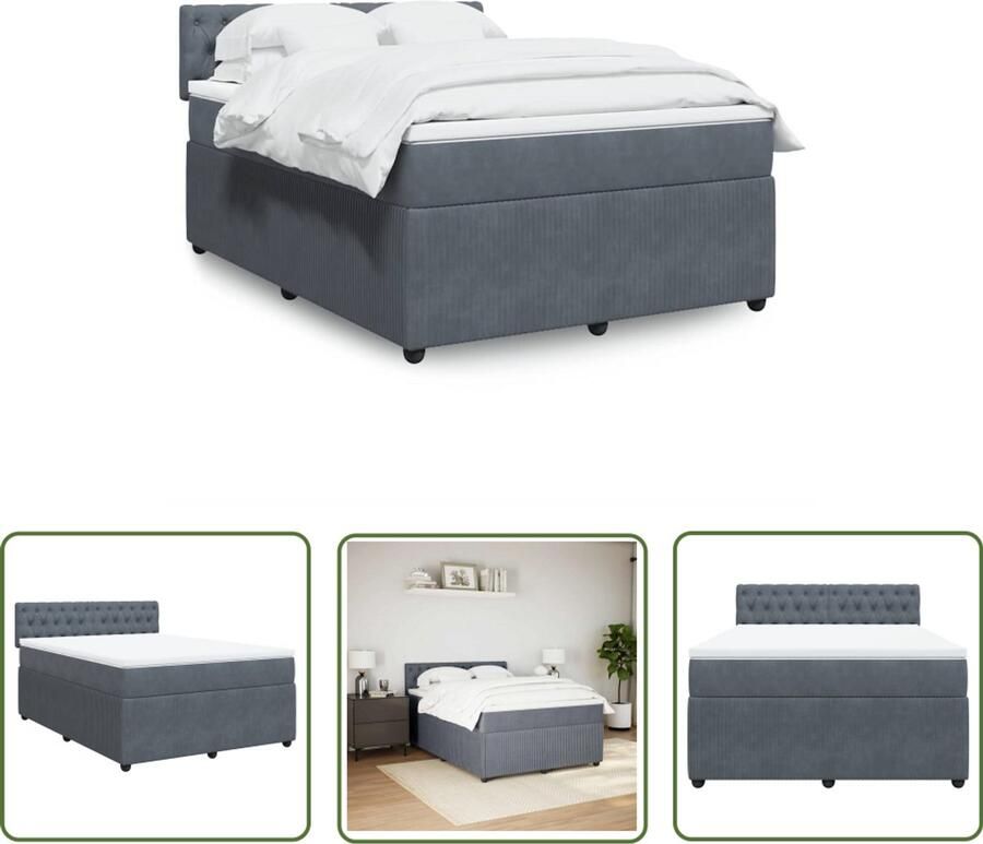 VidaXL Boxspring met matras fluweel donkergrijs 160x200 cm Boxspring Matras Fluweel Dark Grey Bedroom Furniture