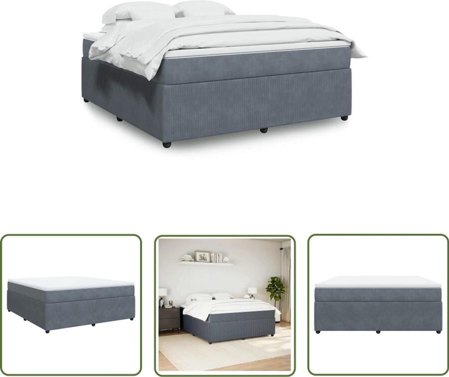 VidaXL Boxspring met matras fluweel donkergrijs 180x200 cm Boxspring Matras Fluweel Donkere Kleuren Slaapcomfort