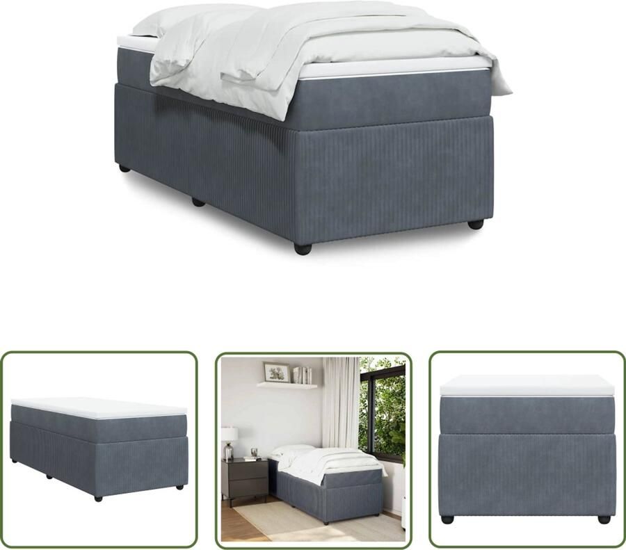 VidaXL Boxspring met matras fluweel donkergrijs 80x200 cm Boxspring Matras Fluweel Donkere Kleuren Slaapcomfort